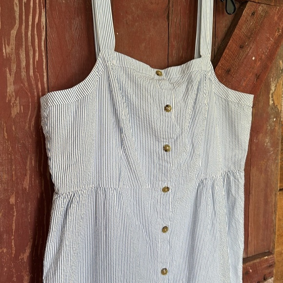 J. Crew blue/white stripe seersucker button front tank straps lined midi Size 18 - Picture 5 of 8